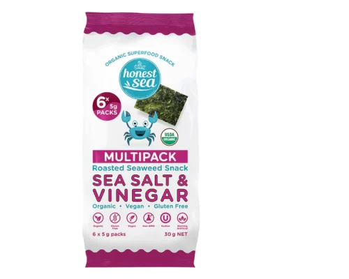 Honest Sea Roasted Seaweed Snack - Sea Salt & Vinegar 6x5gpacks